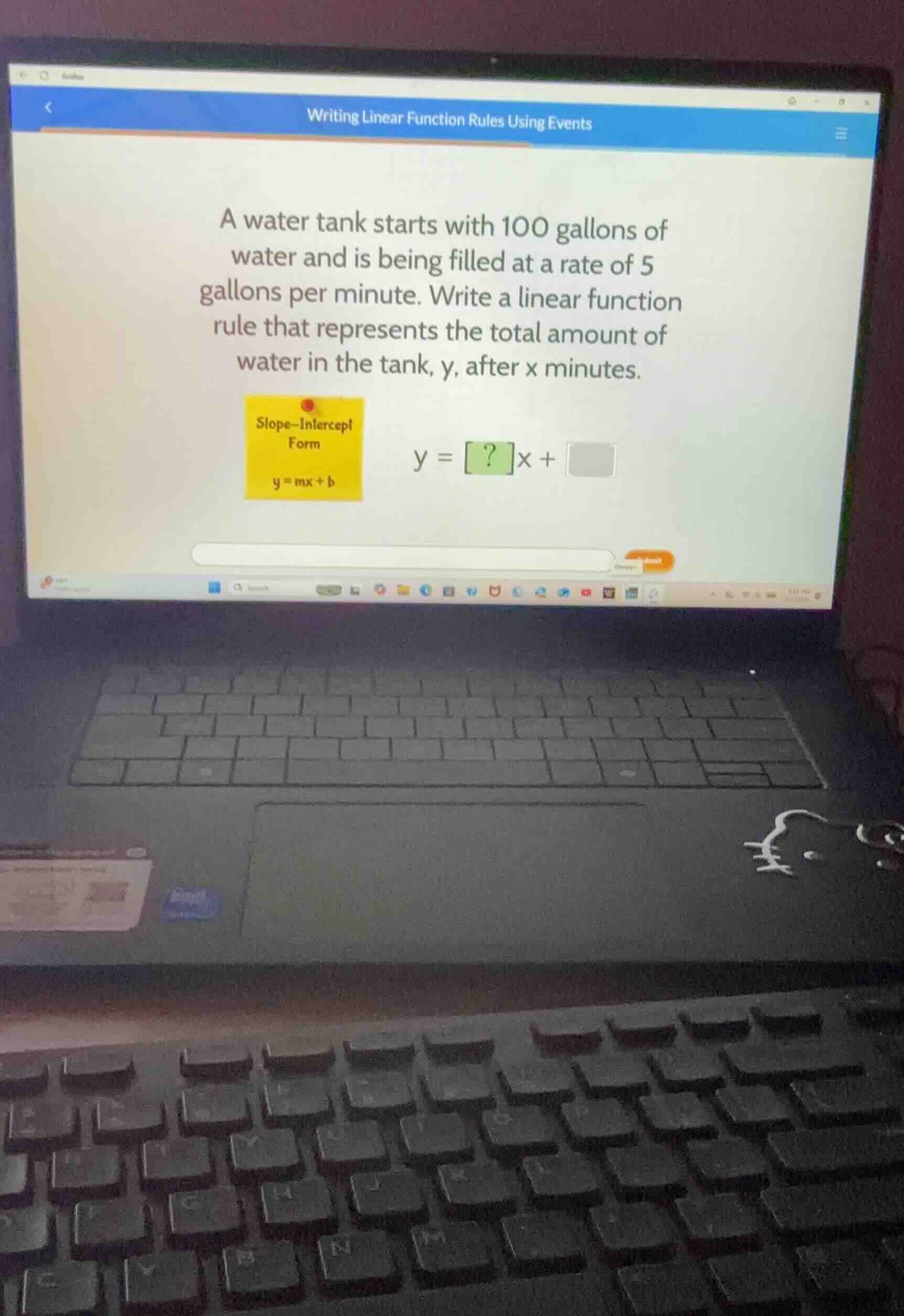 writing linear function rules using events a water tank starts with 100…