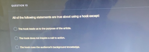 question 10 all of the following statements are true about using a hook…