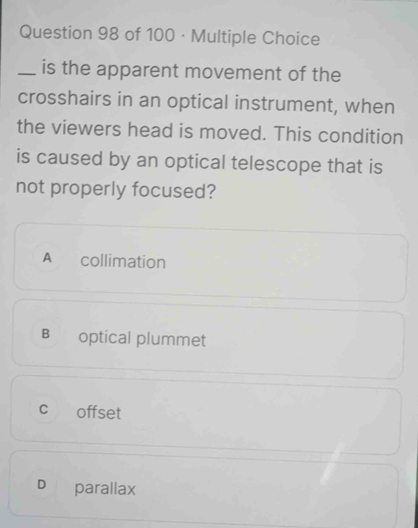 question 98 of 100 · multiple choice _ is the apparent movement of the …