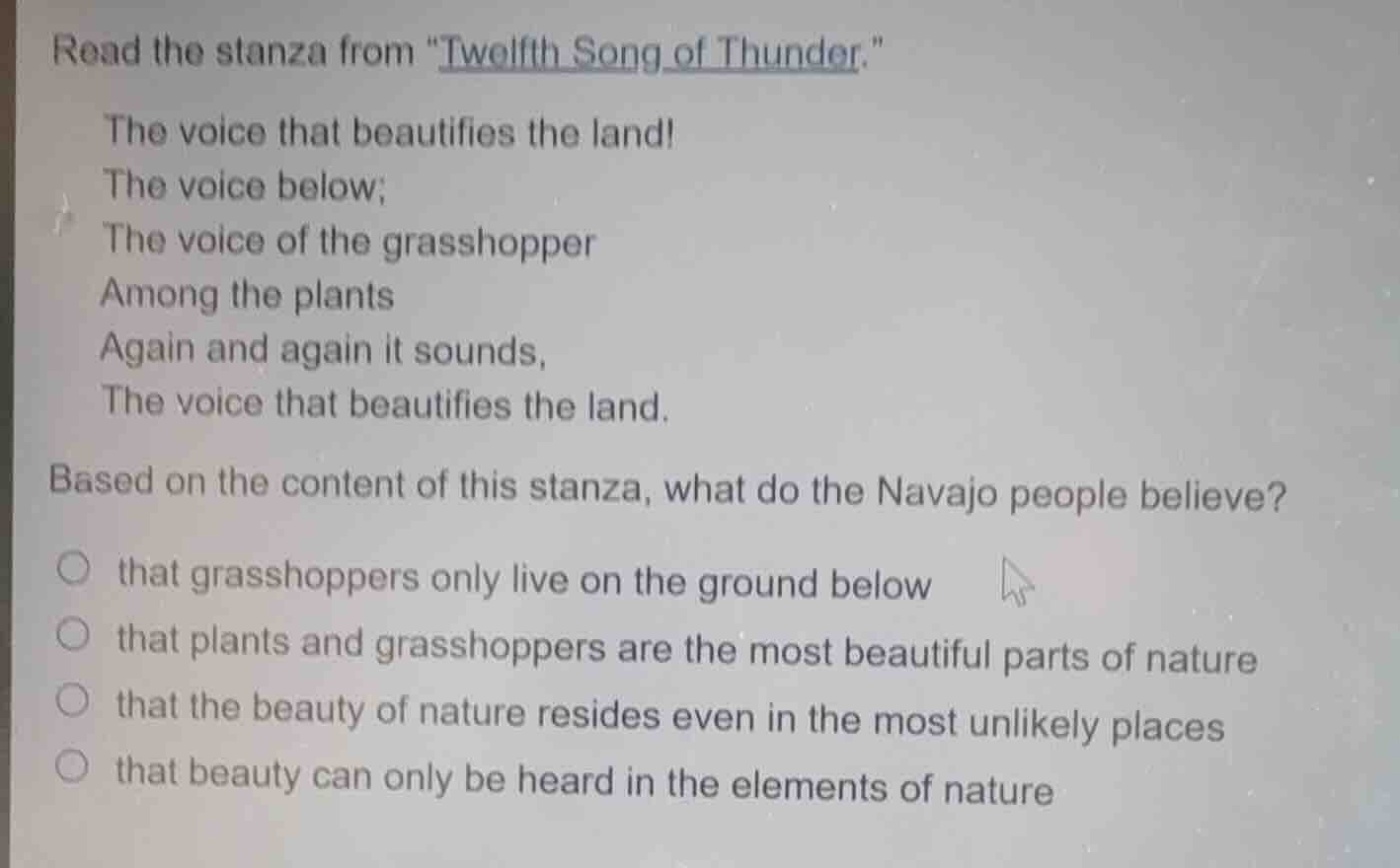 read the stanza from \twelfth song of thunder.\ the voice that beautifi…
