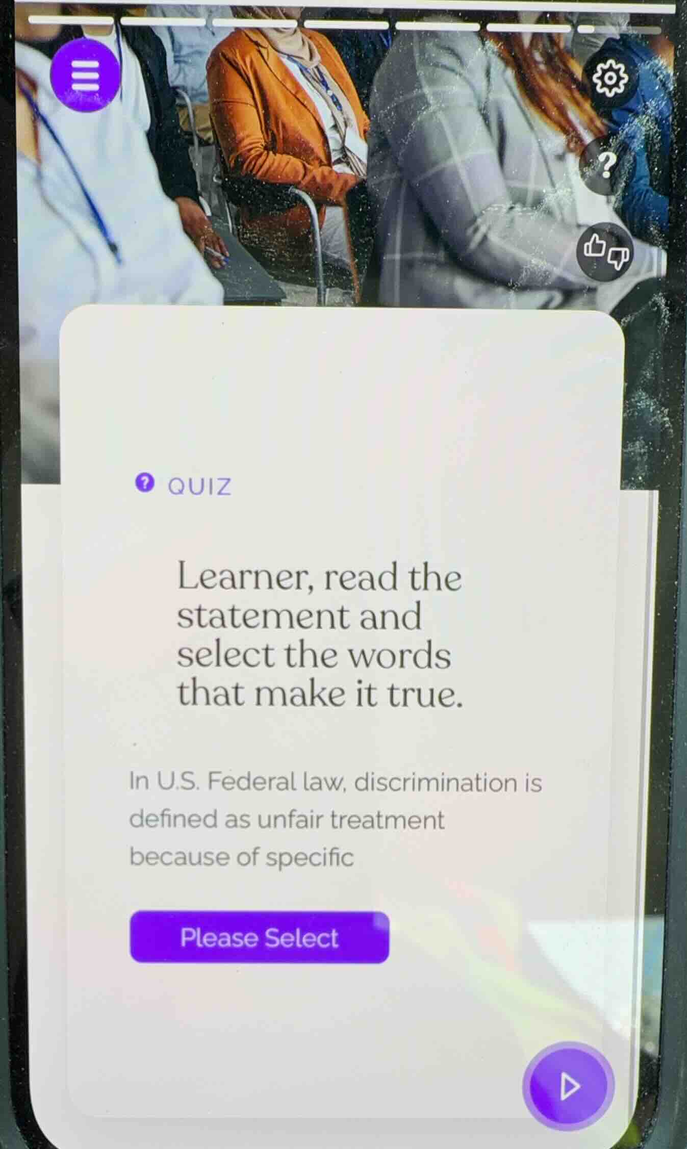 quiz learner, read the statement and select the words that make it true…