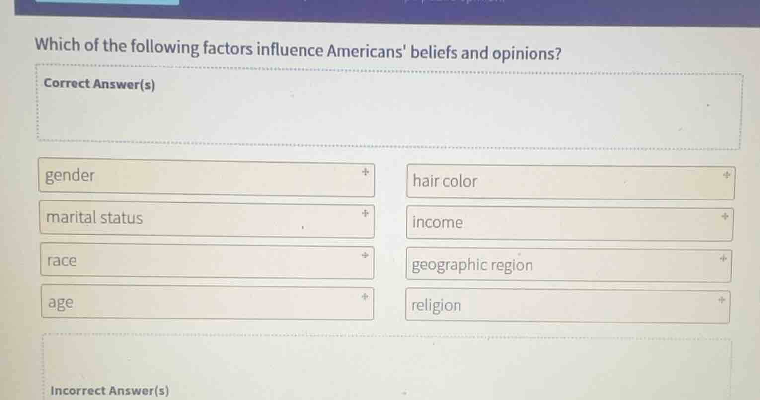 which of the following factors influence americans beliefs and opinions…