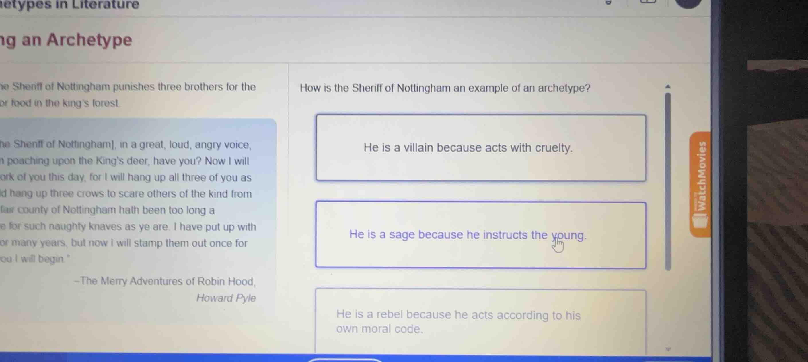 how is the sheriff of nottingham an example of an archetype? he is a vi…