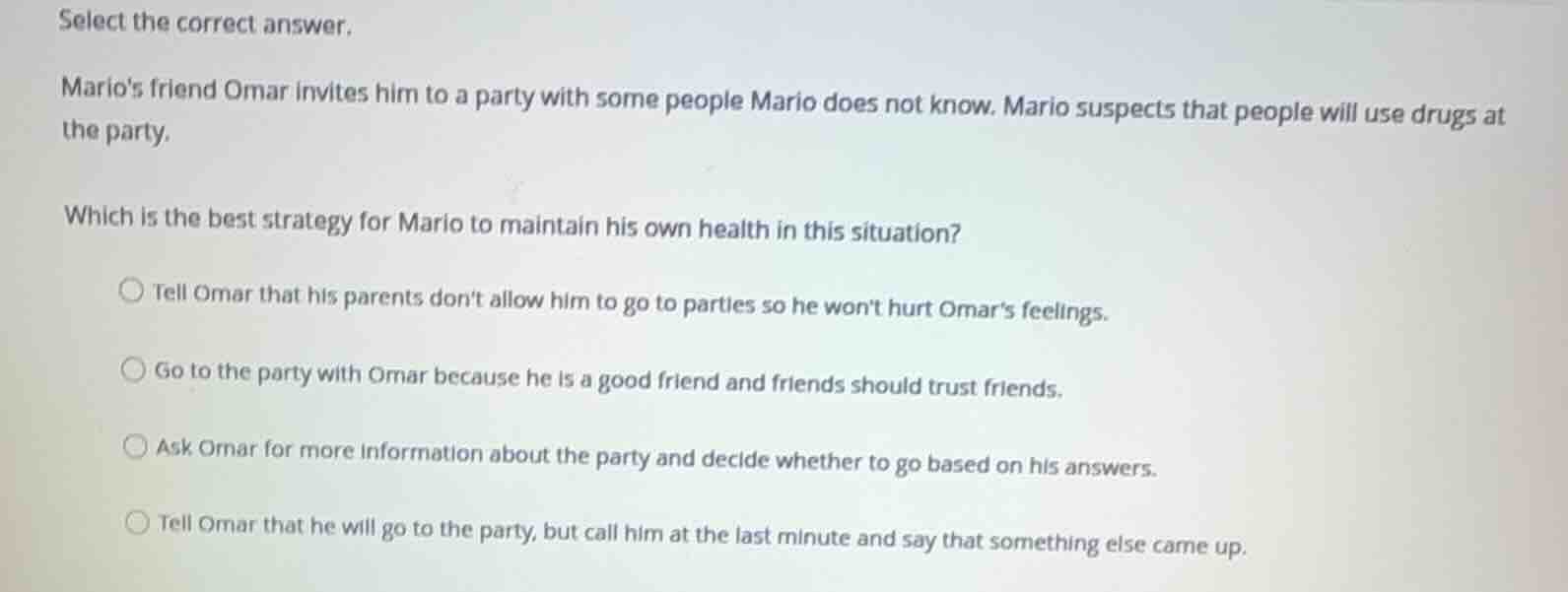 select the correct answer. marios friend omar invites him to a party wi…