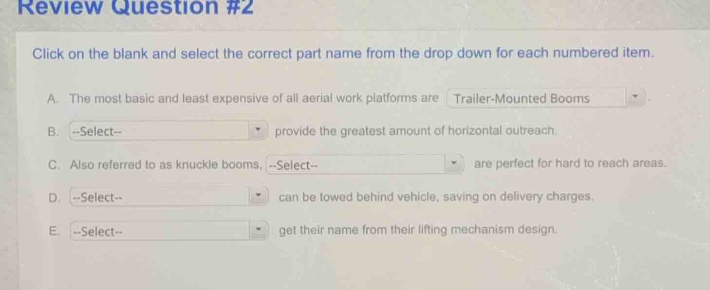 review question #2 click on the blank and select the correct part name …