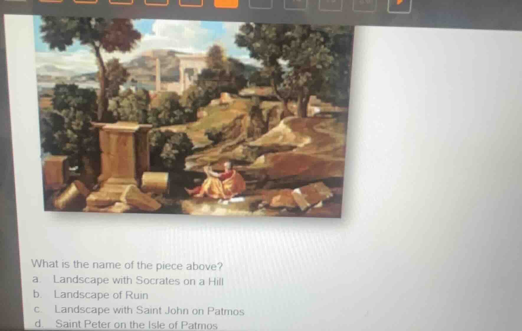 what is the name of the piece above? a. landscape with socrates on a hi…