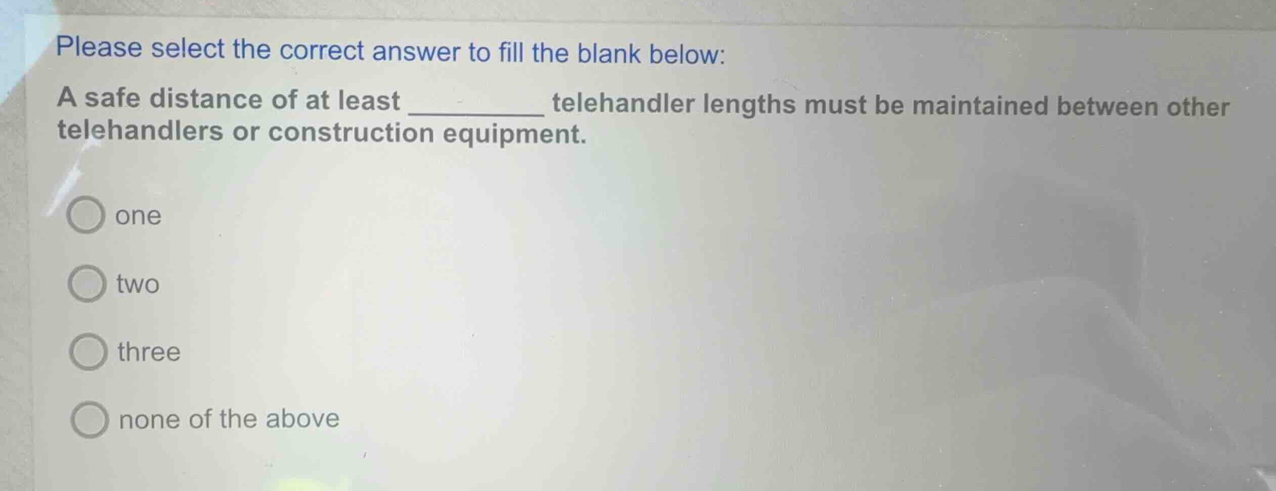 please select the correct answer to fill the blank below: a safe distan…