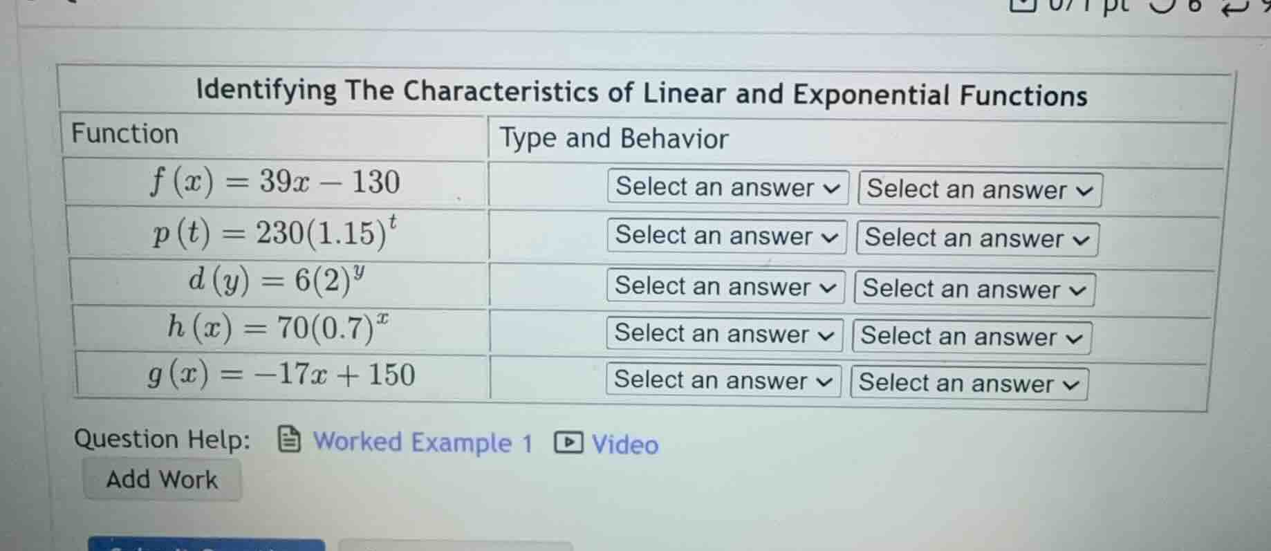 identifying the characteristics of linear and exponential functions \\b…