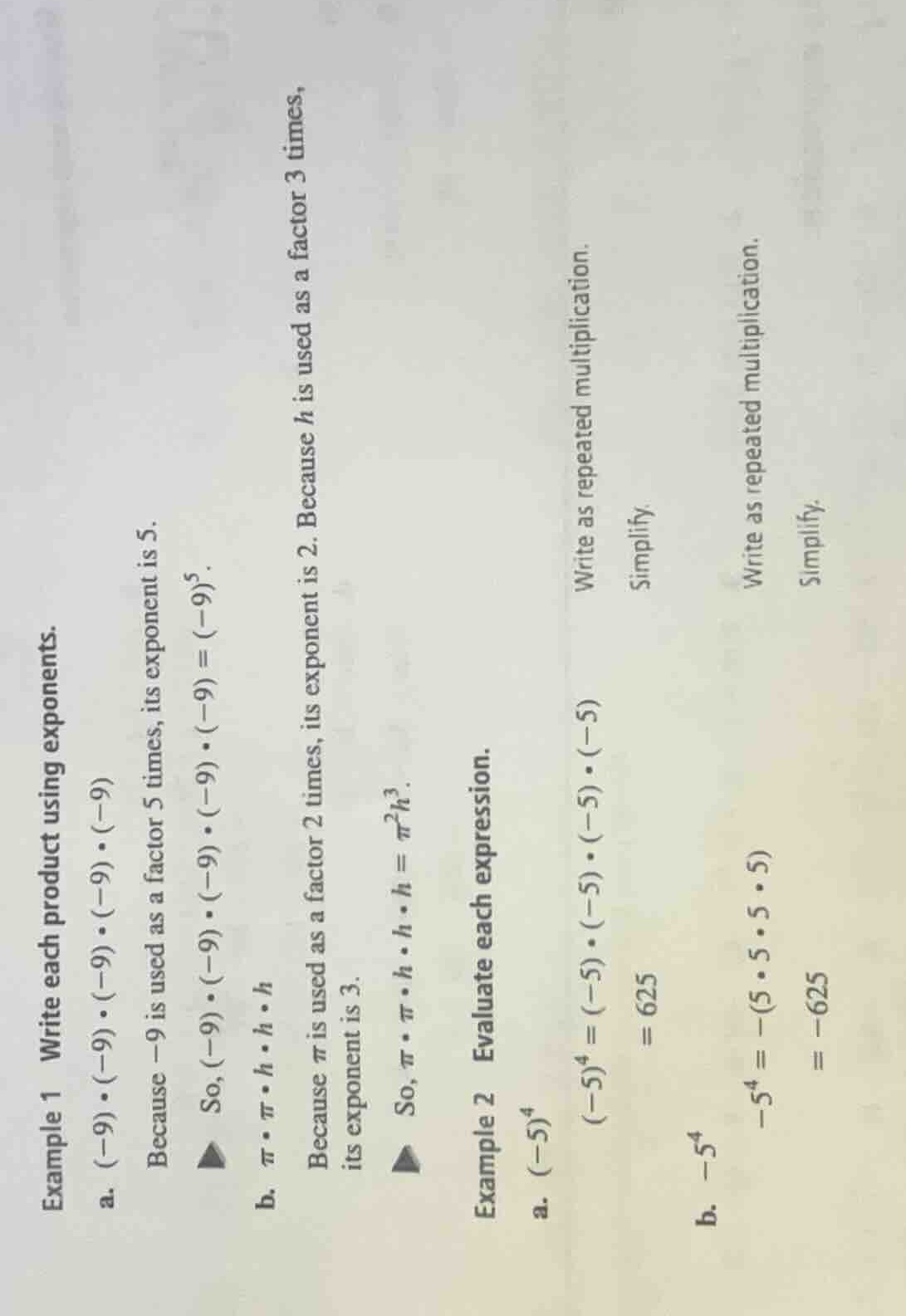 example 1 write each product using exponents. a. \\((-9) \\cdot (-9) \\…