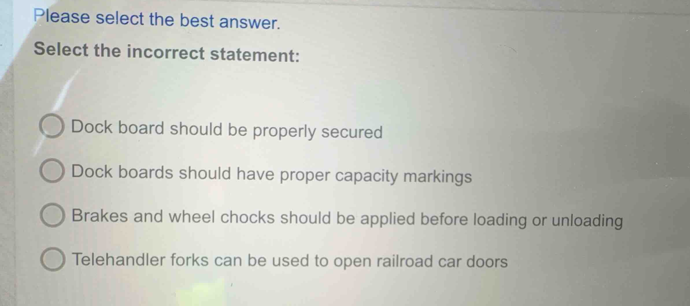 please select the best answer. select the incorrect statement: dock boa…