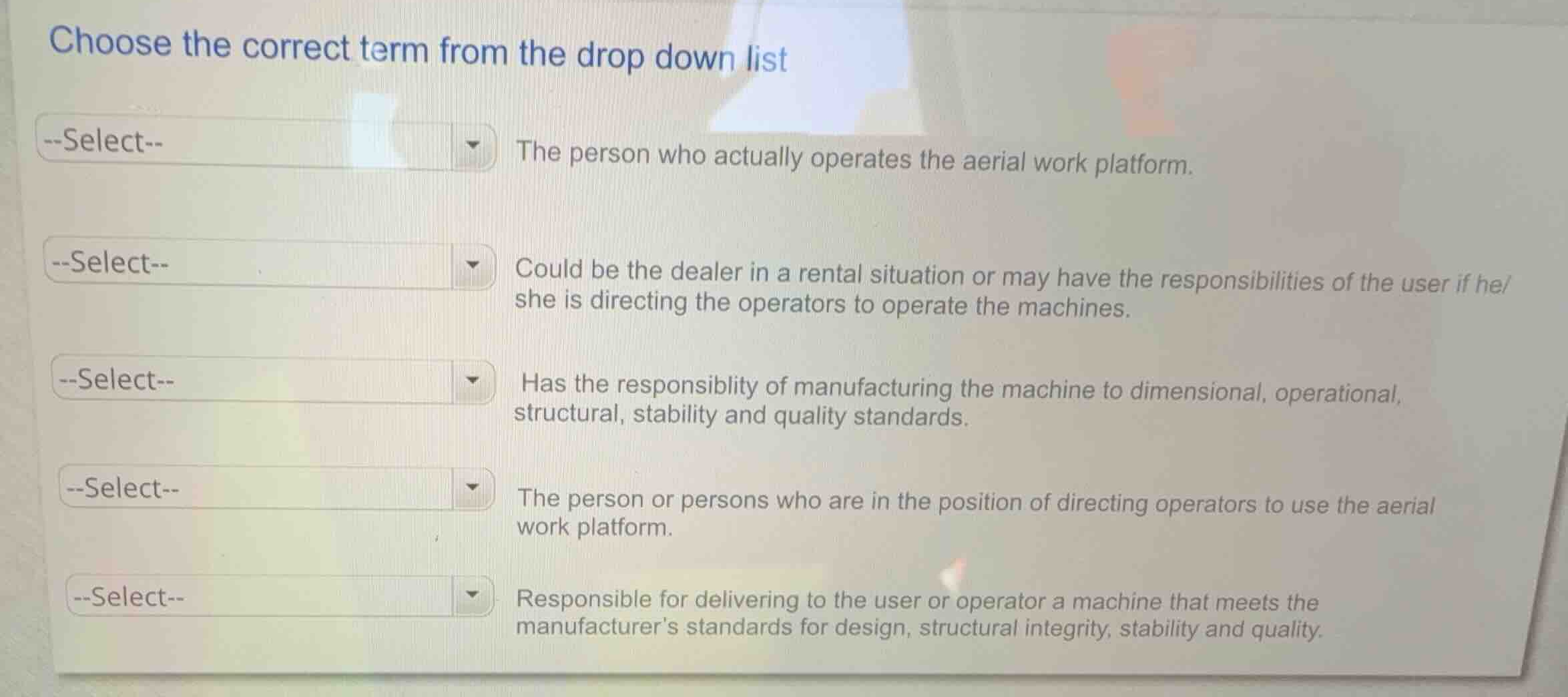 choose the correct term from the drop down list --select-- the person w…