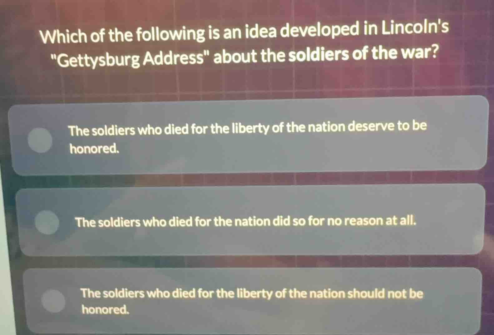 which of the following is an idea developed in lincolns \gettysburg add…