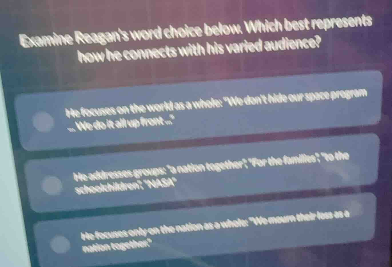 examine reagans word choice below. which best represents how he connect…