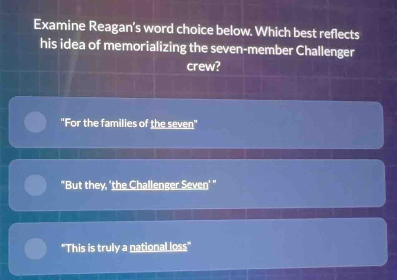 examine reagans word choice below. which best reflects his idea of memo…
