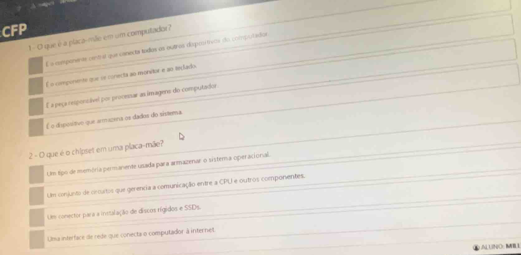 1 - o que é a placa-mãe em um computador? é o componente central que co…