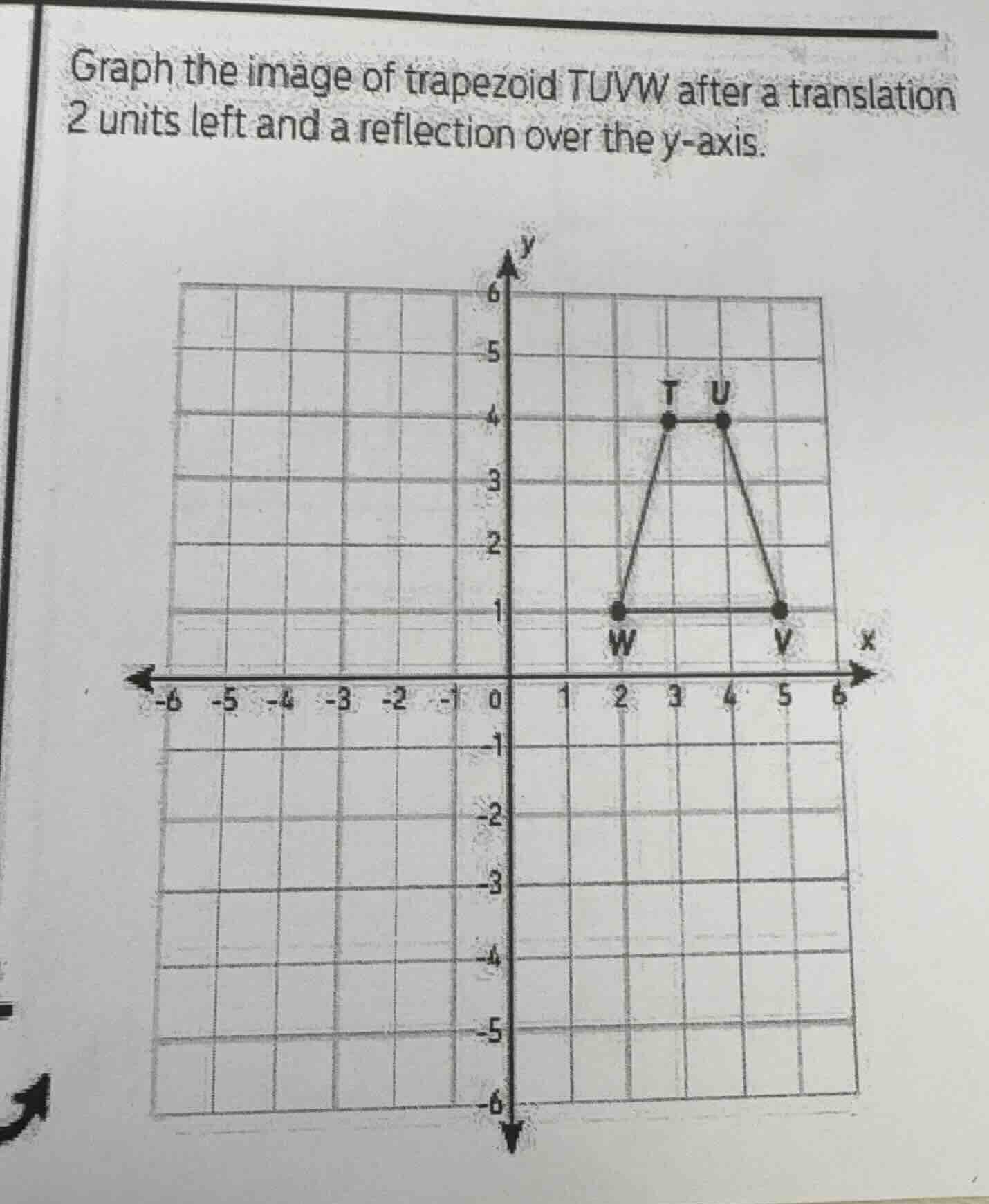 graph the image of trapezoid tuvw after a translation 2 units left and …