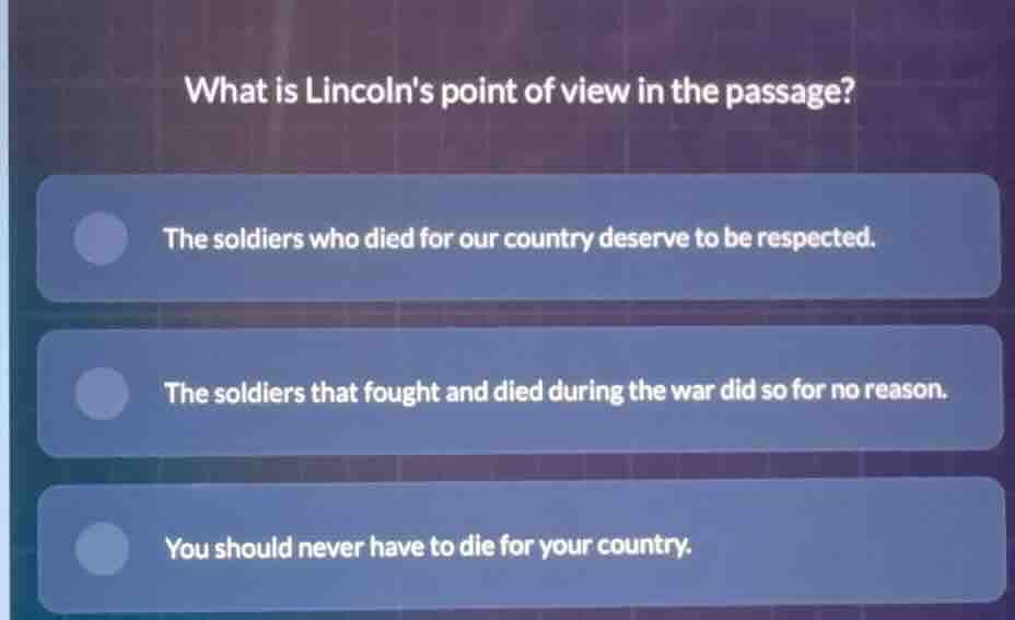 what is lincolns point of view in the passage? the soldiers who died fo…