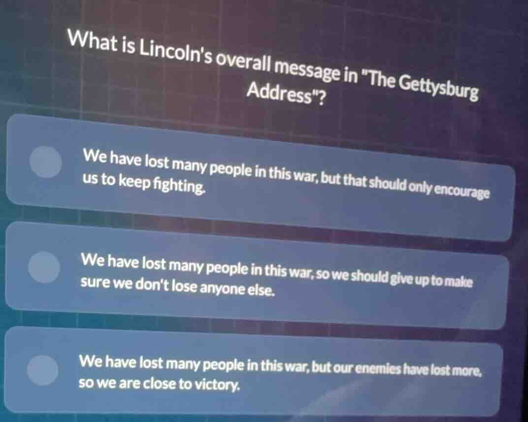 what is lincolns overall message in \the gettysburg address\? we have l…