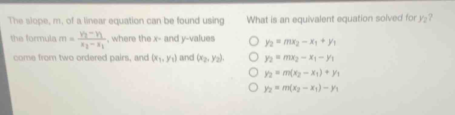 the slope, (m), of a linear equation can be found using the formula (m …