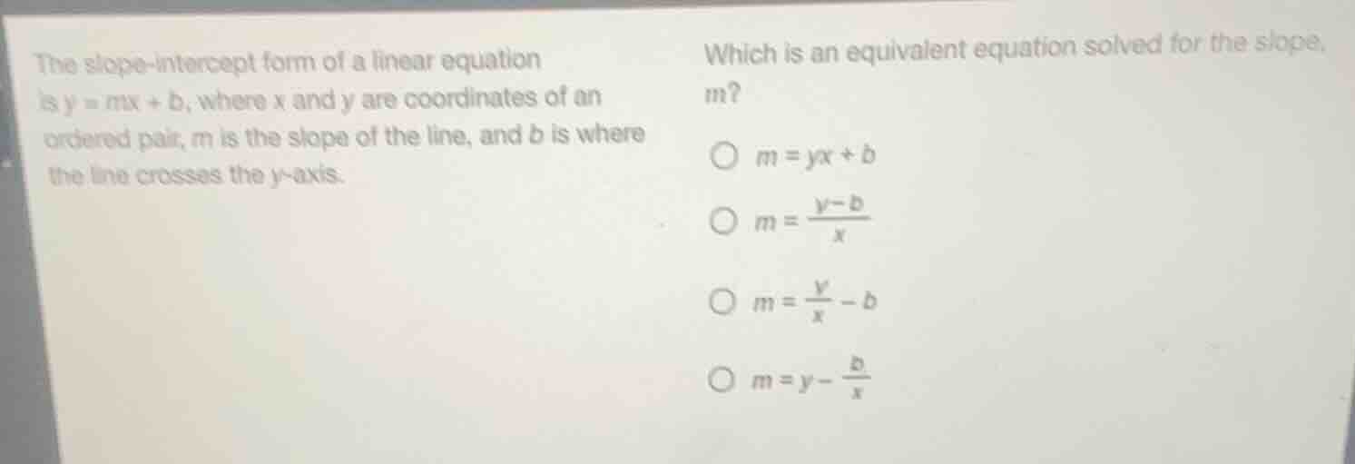 the slope-intercept form of a linear equation is \\(y = mx + b\\), wher…