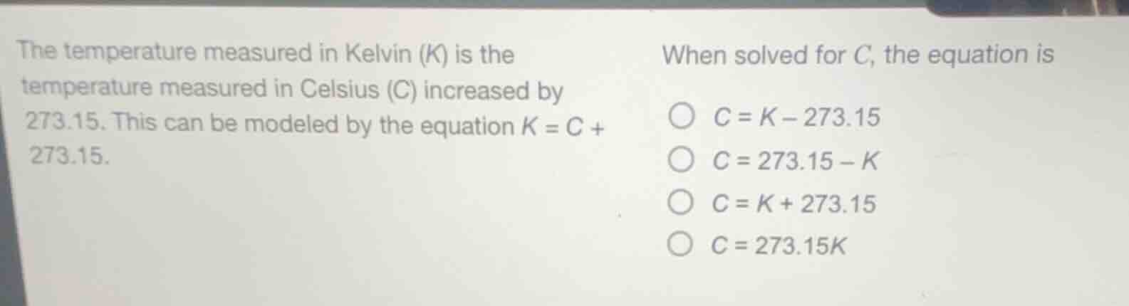 the temperature measured in kelvin (k) is the temperature measured in c…