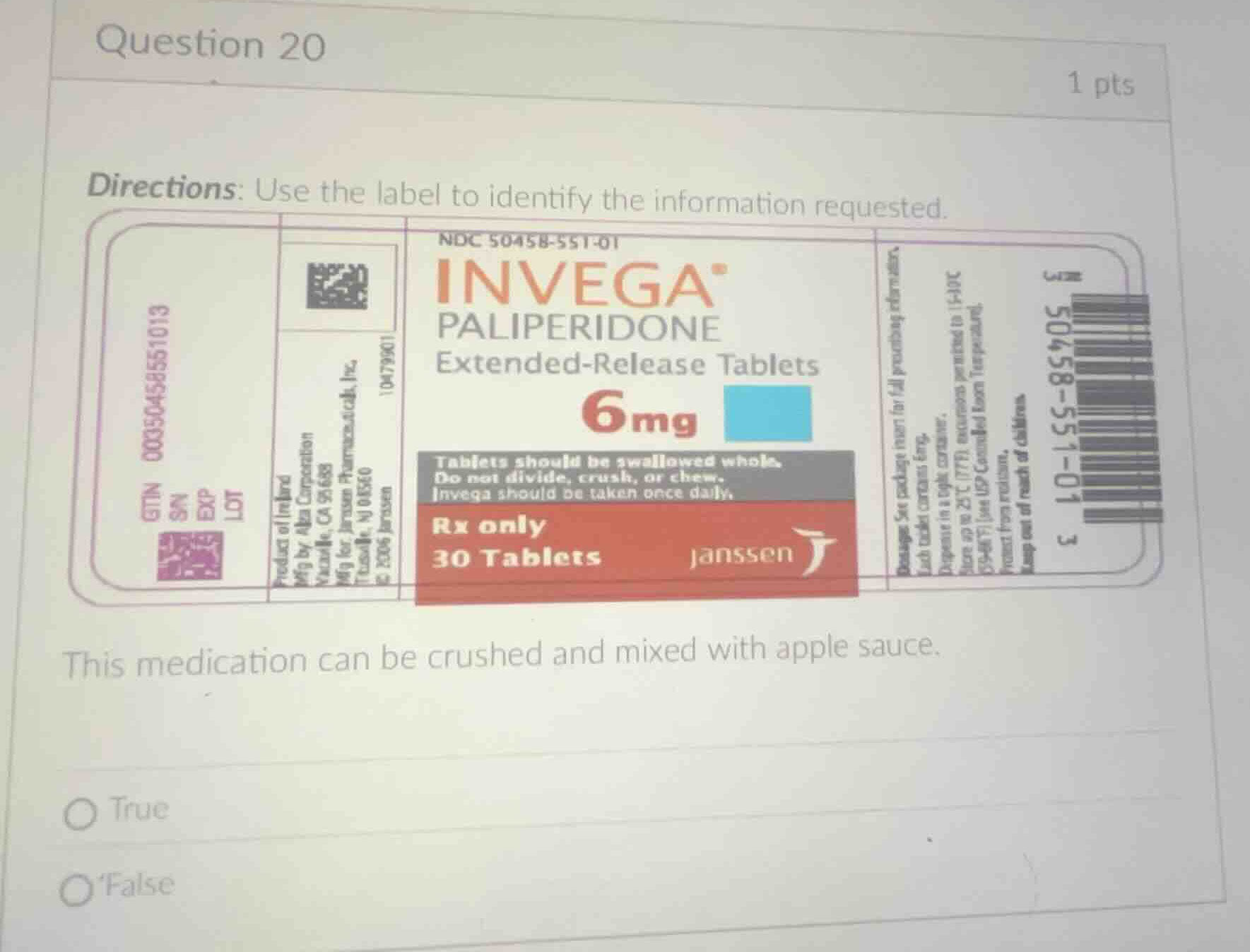 question 20 1 pts directions: use the label to identify the information…