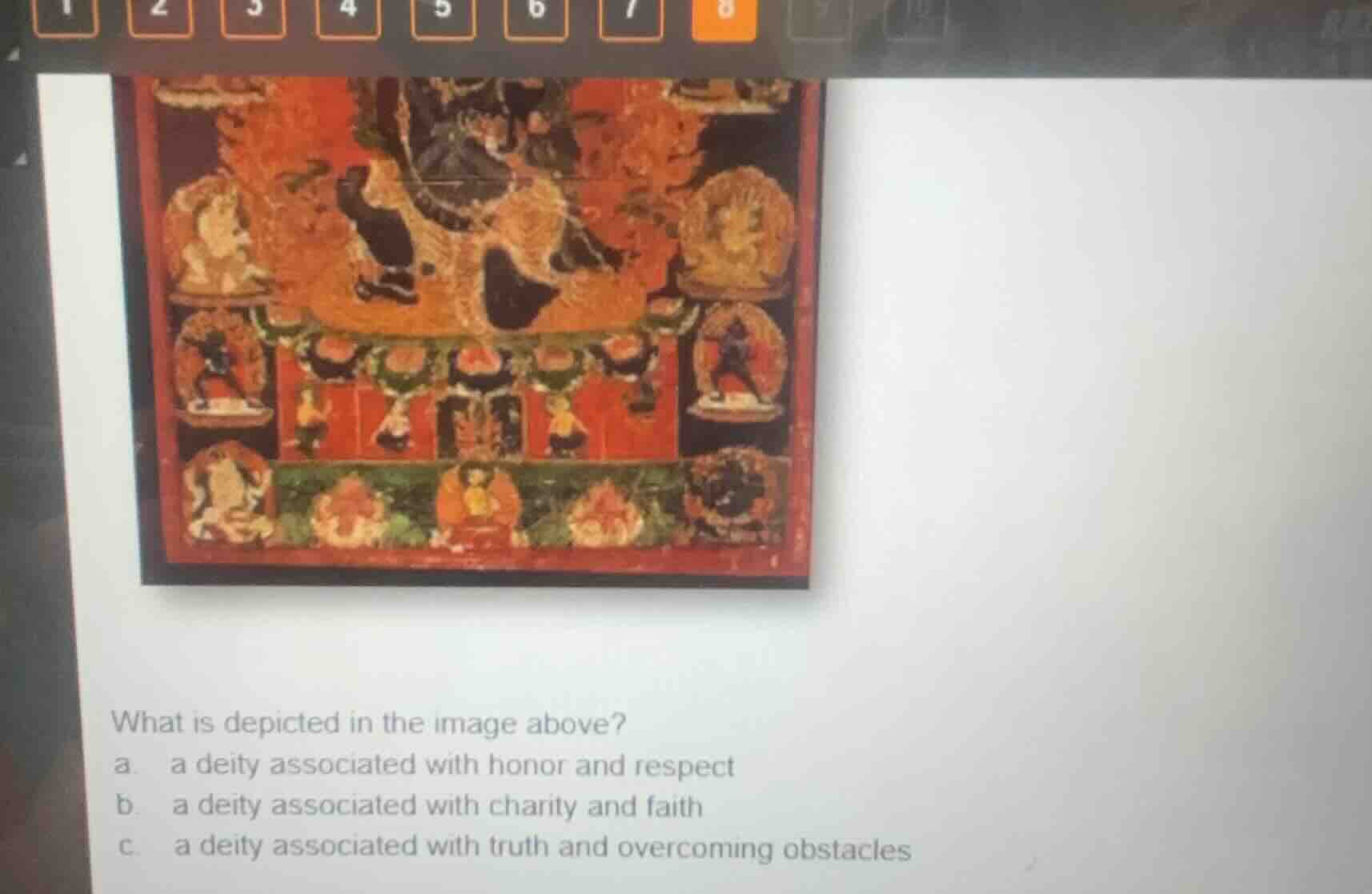 what is depicted in the image above? a. a deity associated with honor a…