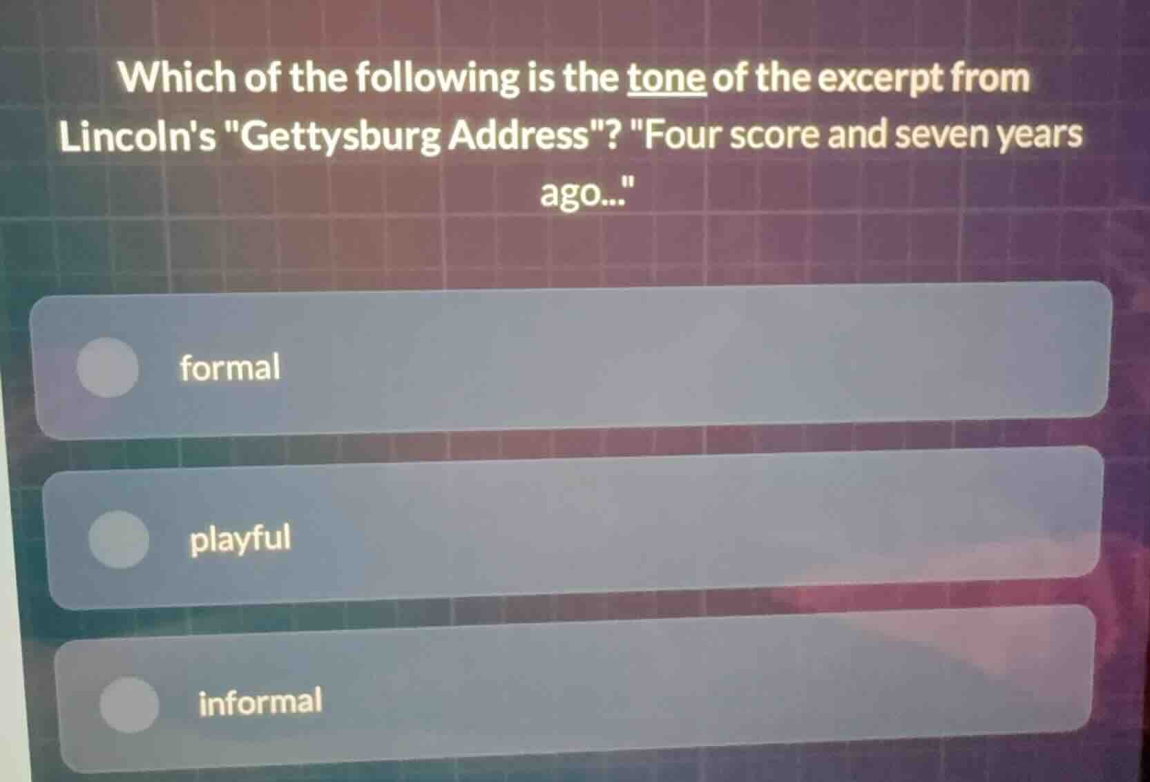 which of the following is the tone of the excerpt from lincolns \gettys…