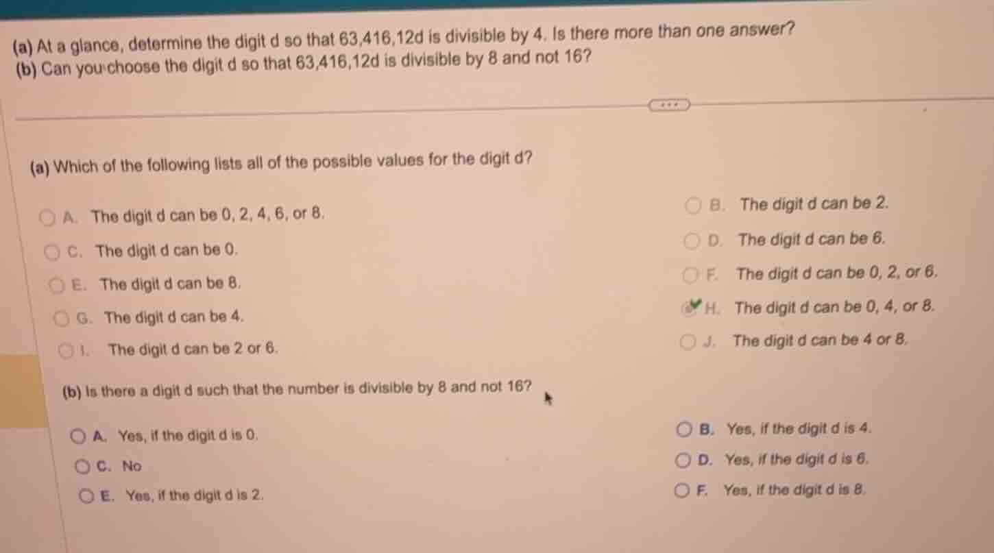 (a) at a glance, determine the digit d so that 63,416,12d is divisible …