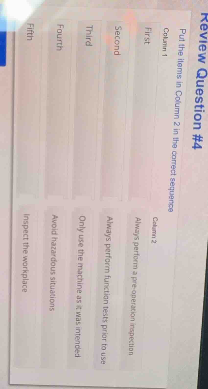 review question #4 put the items in column 2 in the correct sequence co…