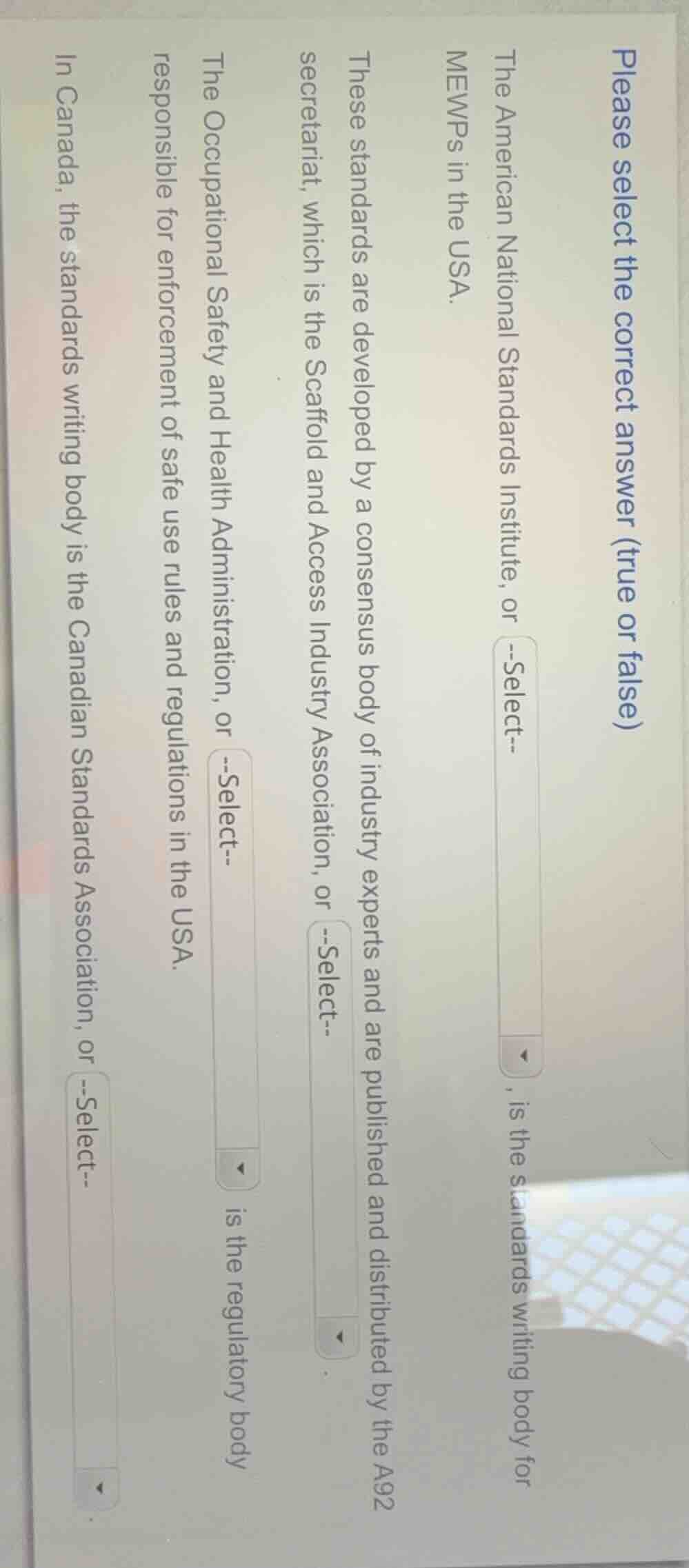 please select the correct answer (true or false) the american national …