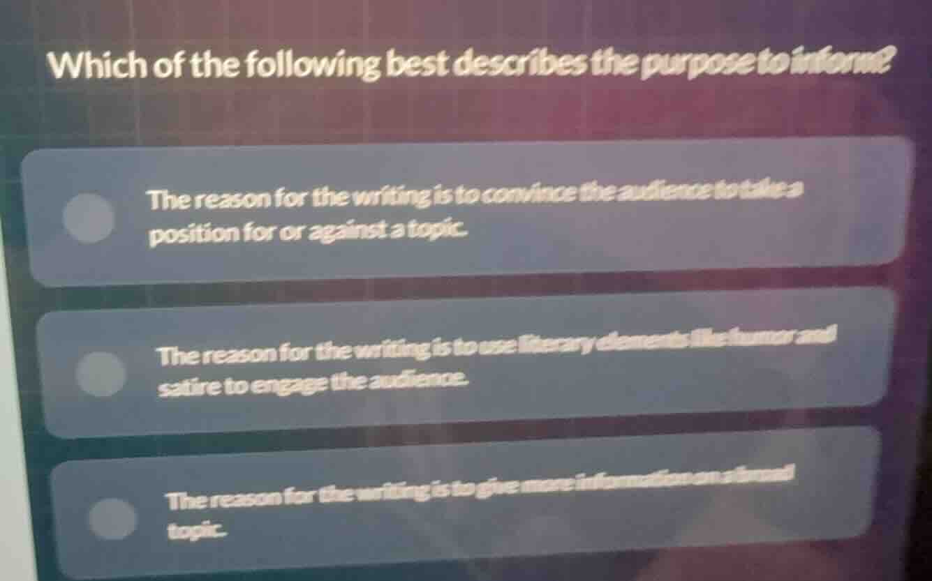 which of the following best describes the purpose to inform? - the reas…