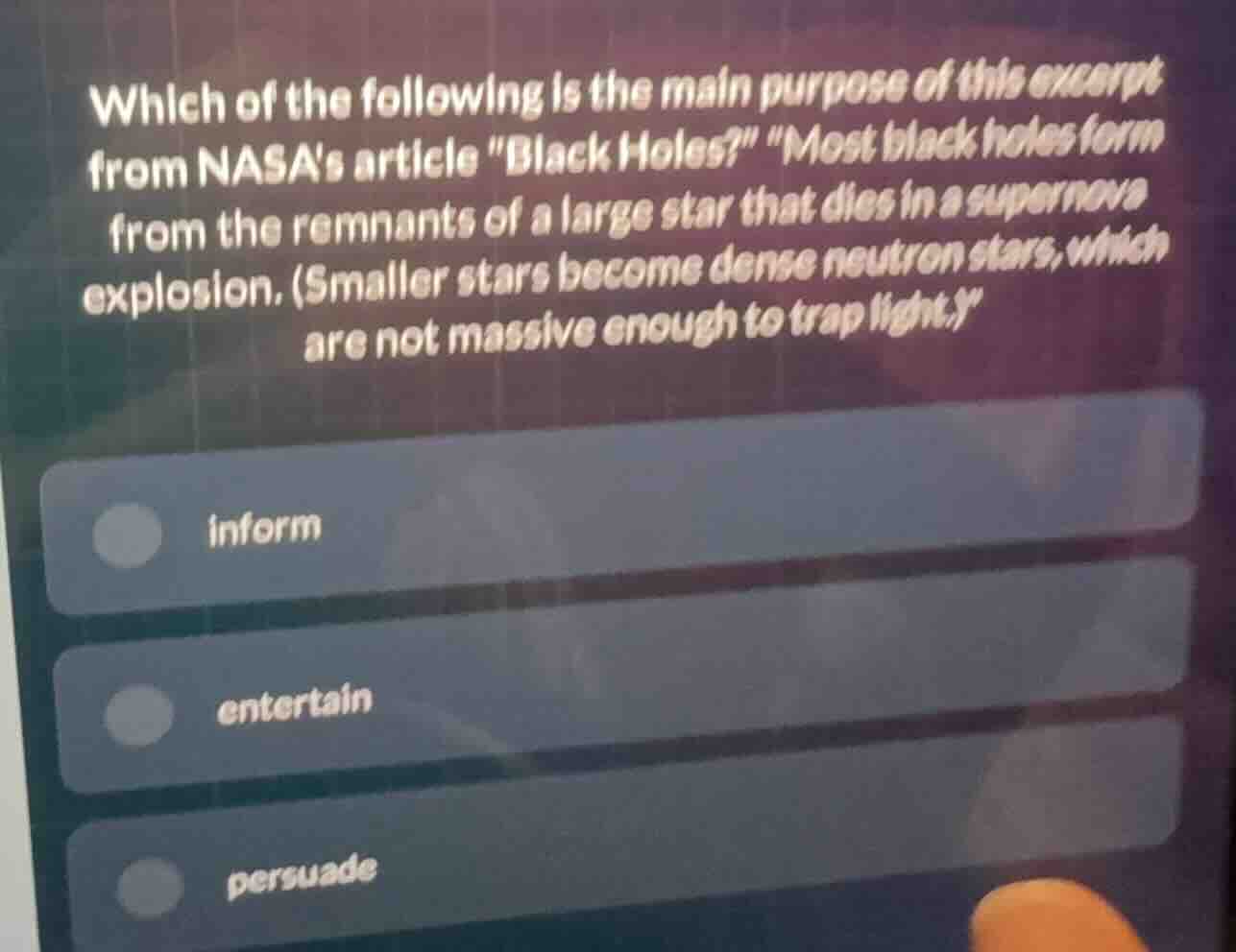 which of the following is the main purpose of this excerpt from nasas a…