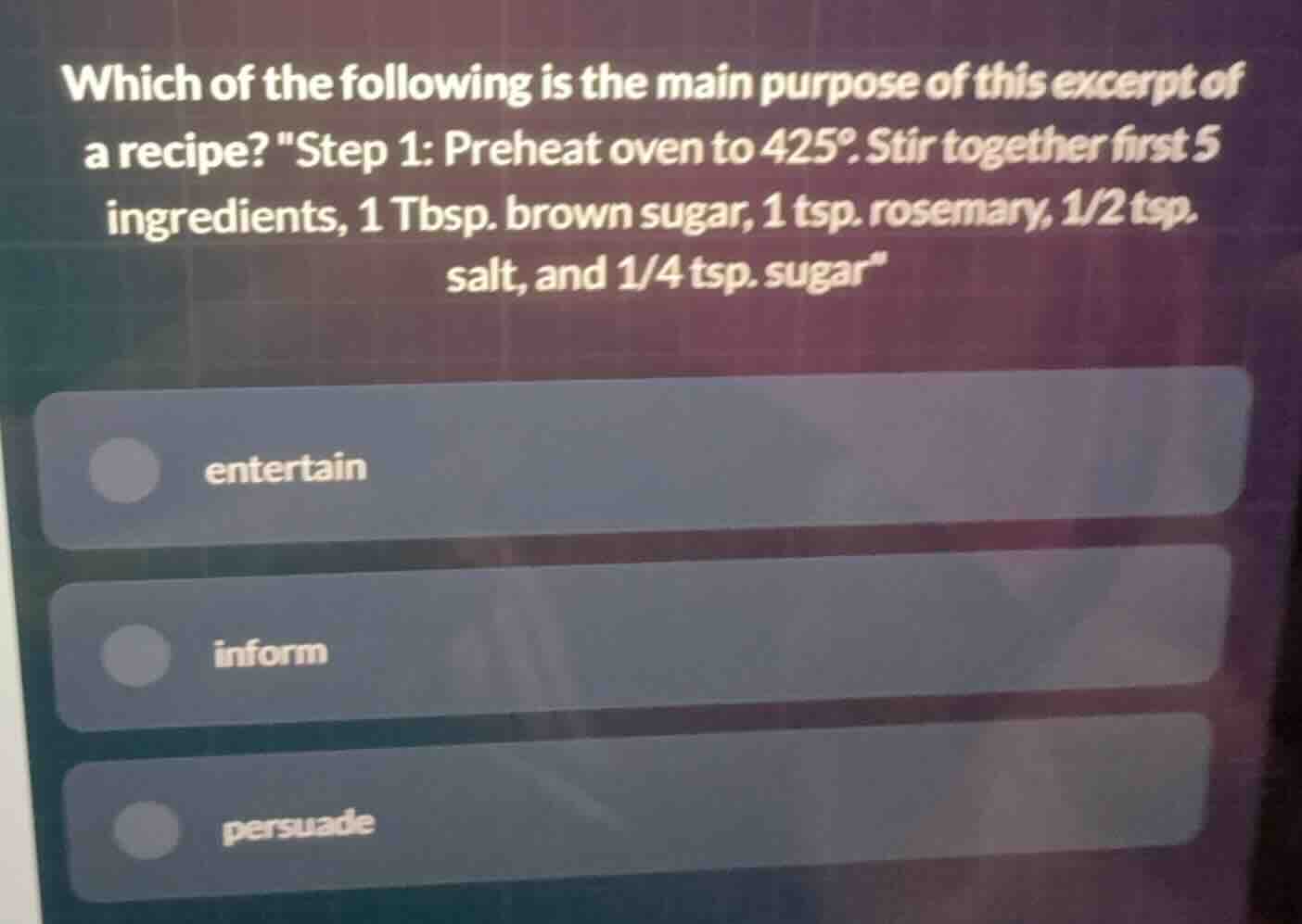 which of the following is the main purpose of this excerpt of a recipe?…