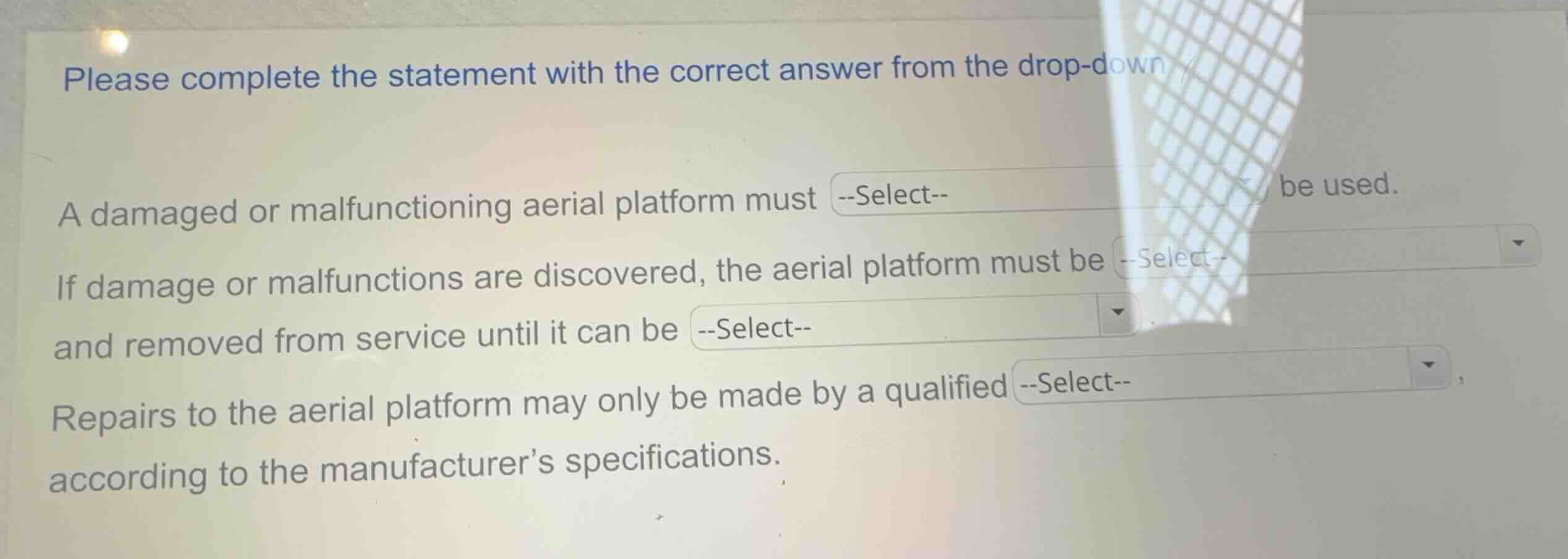 please complete the statement with the correct answer from the drop-dow…