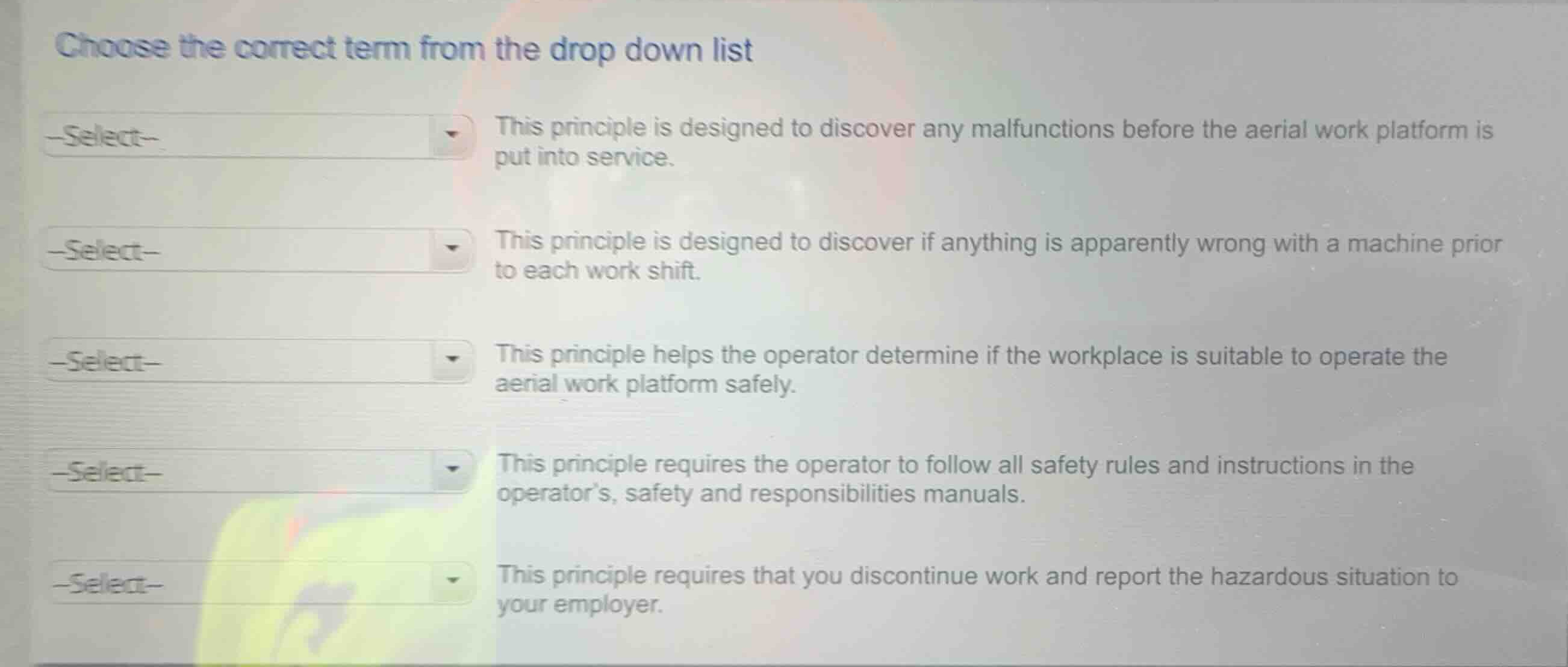choose the correct term from the drop down list -select- this principle…