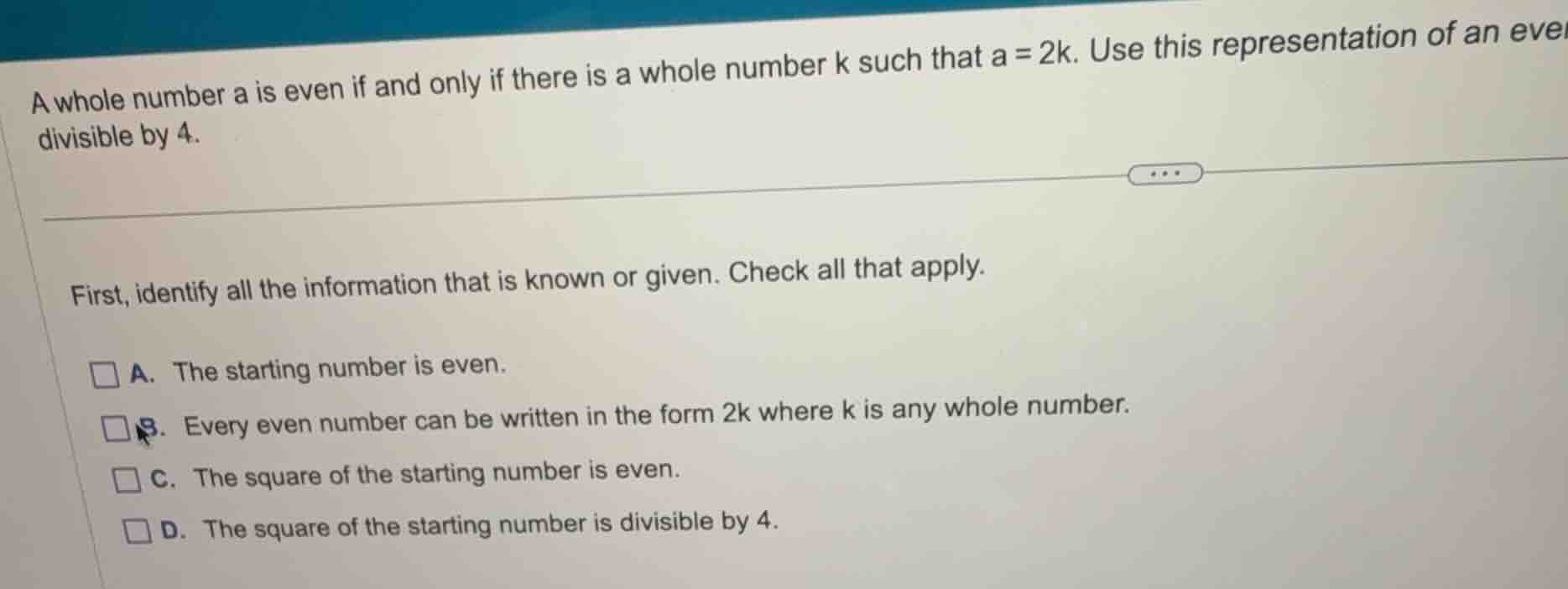 a whole number a is even if and only if there is a whole number k such …