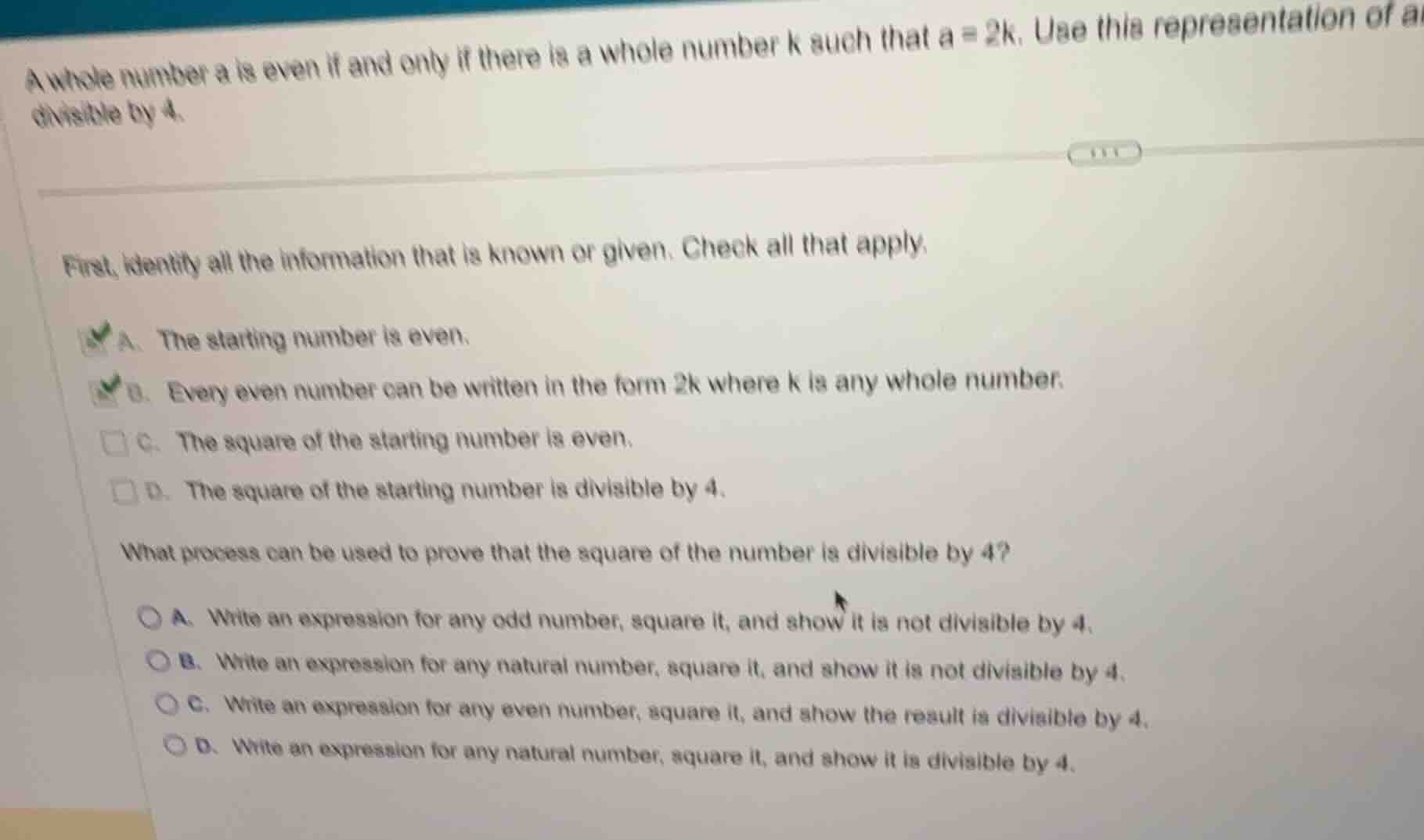 a whole number a is even if and only if there is a whole number k such …