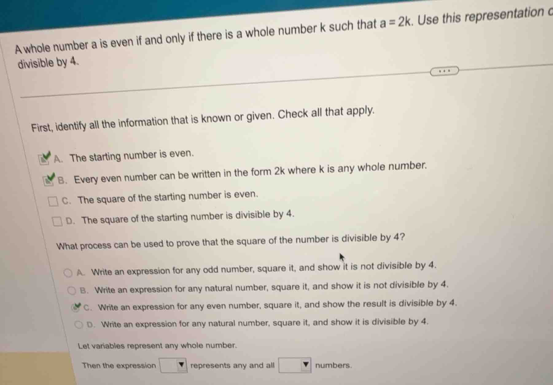 a whole number a is even if and only if there is a whole number k such …