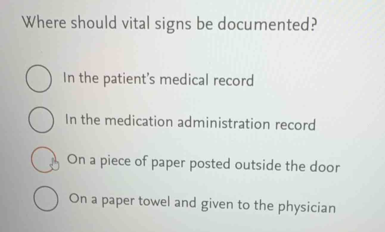 where should vital signs be documented? in the patients medical record …