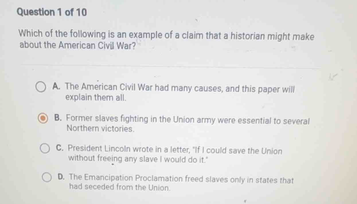 question 1 of 10 which of the following is an example of a claim that a…