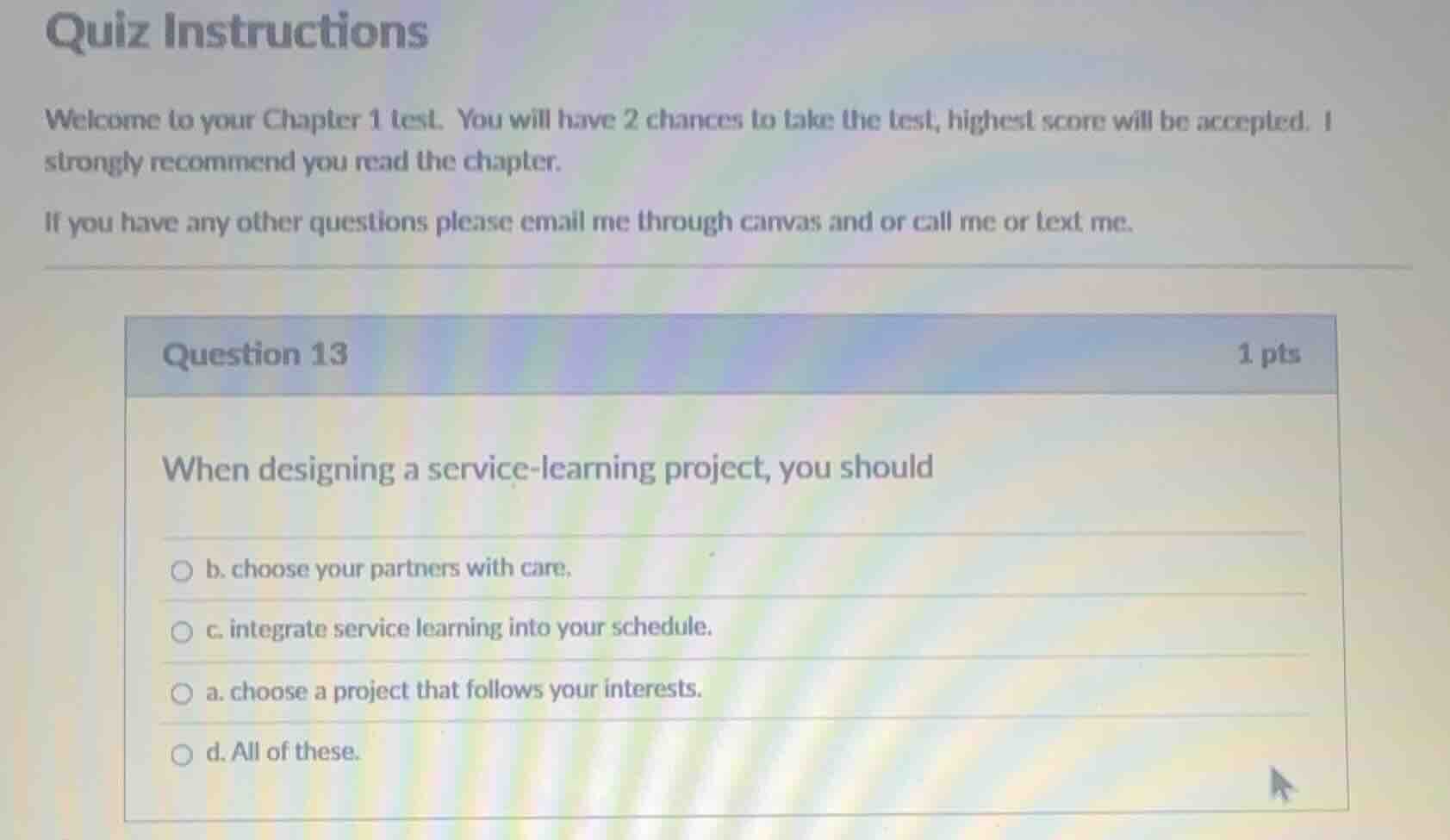 quiz instructions welcome to your chapter 1 test. you will have 2 chanc…