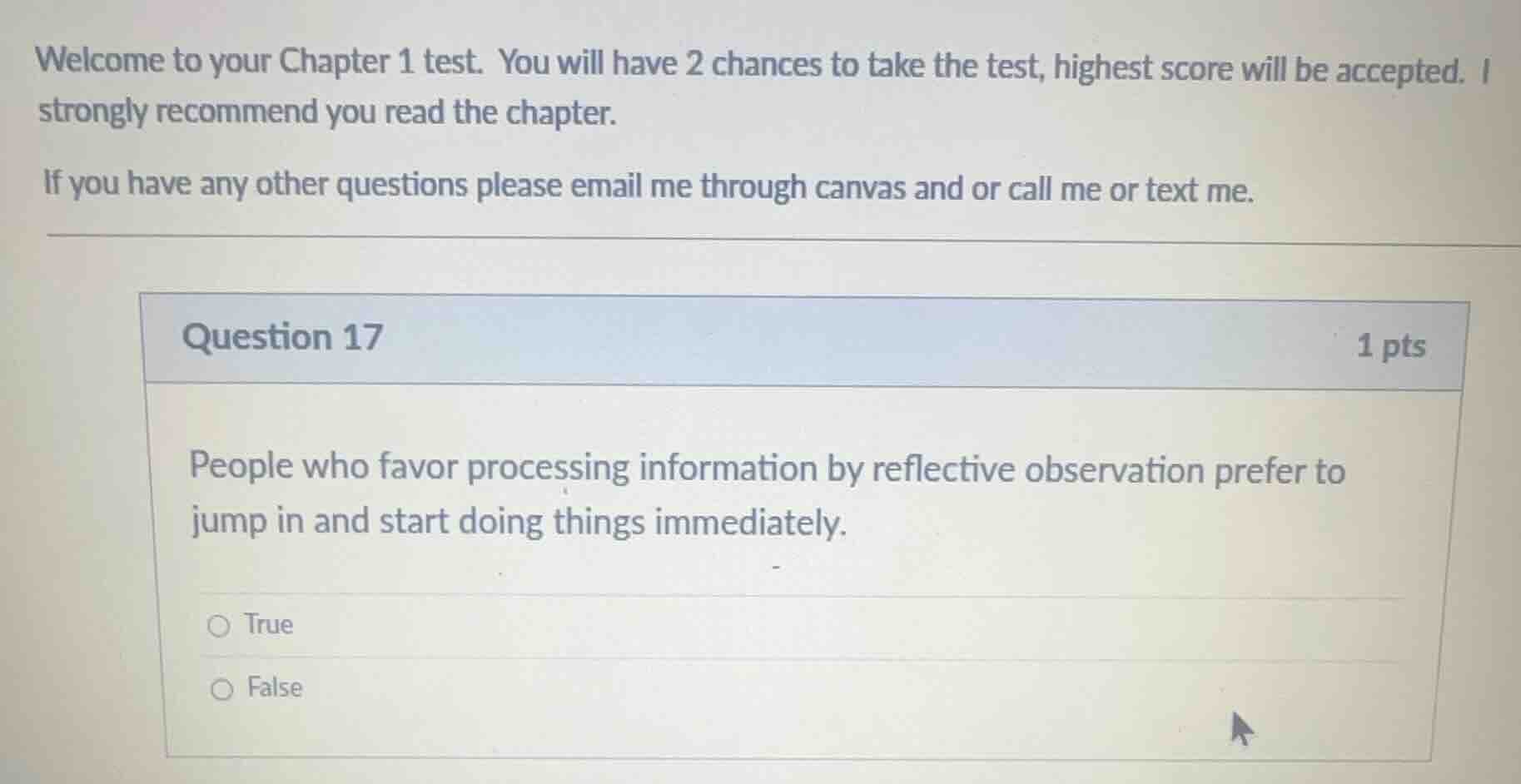 welcome to your chapter 1 test. you will have 2 chances to take the tes…
