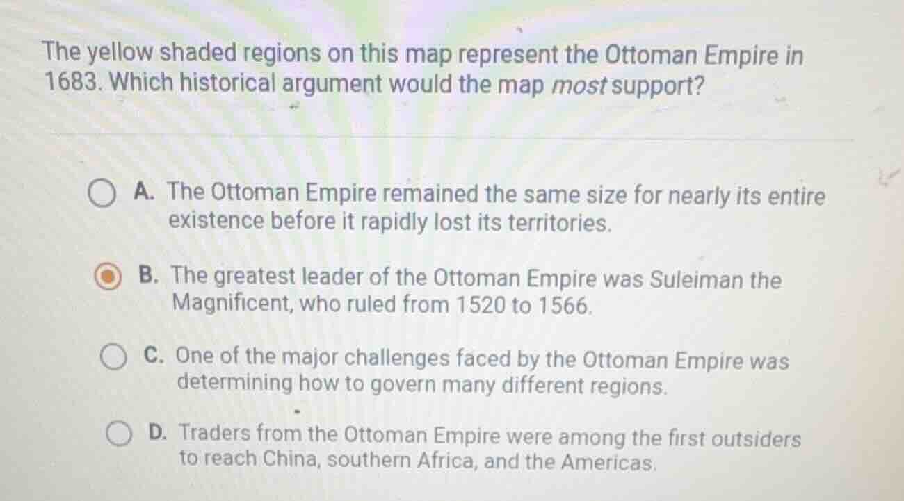 the yellow shaded regions on this map represent the ottoman empire in 1…