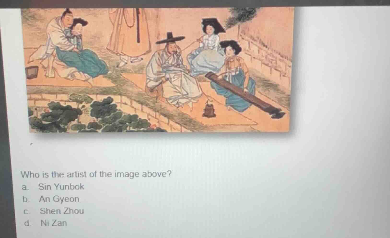 who is the artist of the image above? a. sin yunbok b. an gyeon c. shen…