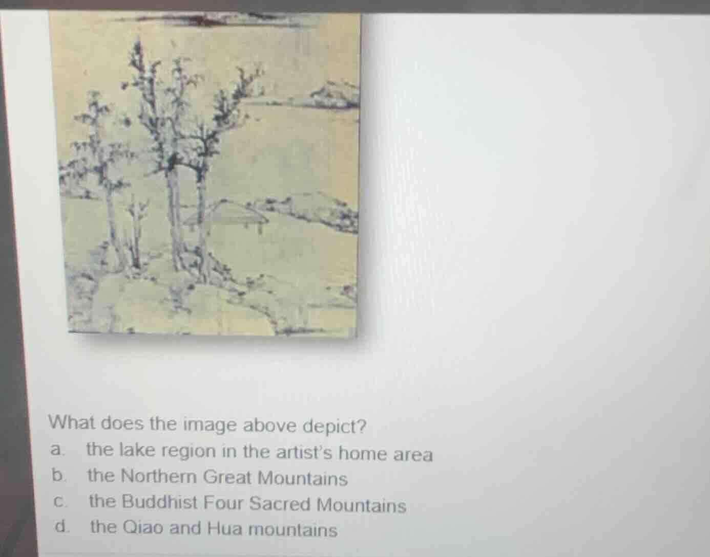 what does the image above depict? a. the lake region in the artists hom…