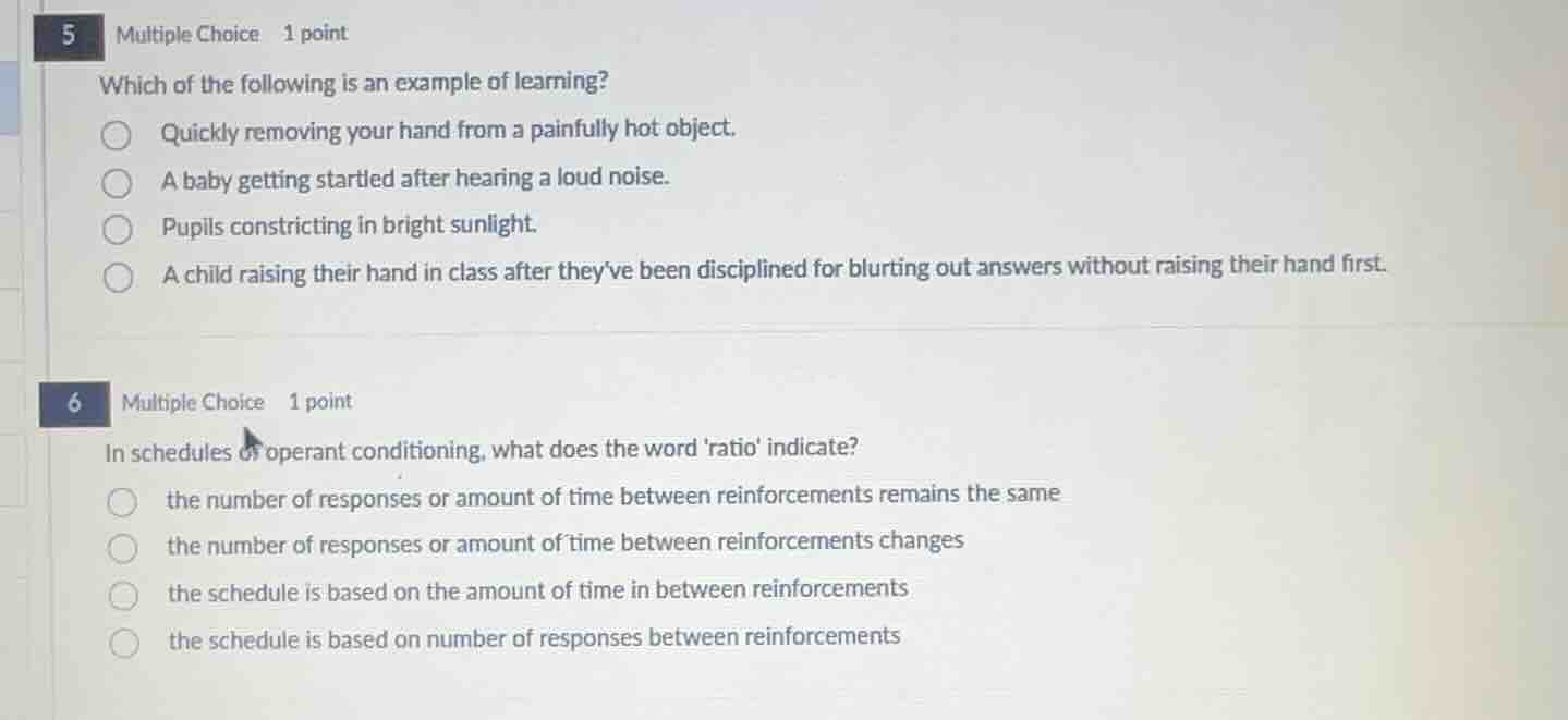 5 multiple choice 1 point which of the following is an example of learn…