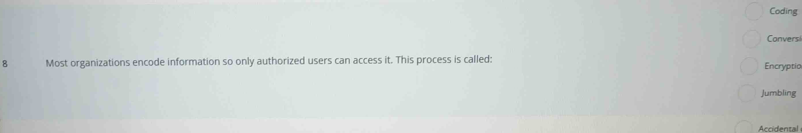 8 most organizations encode information so only authorized users can ac…