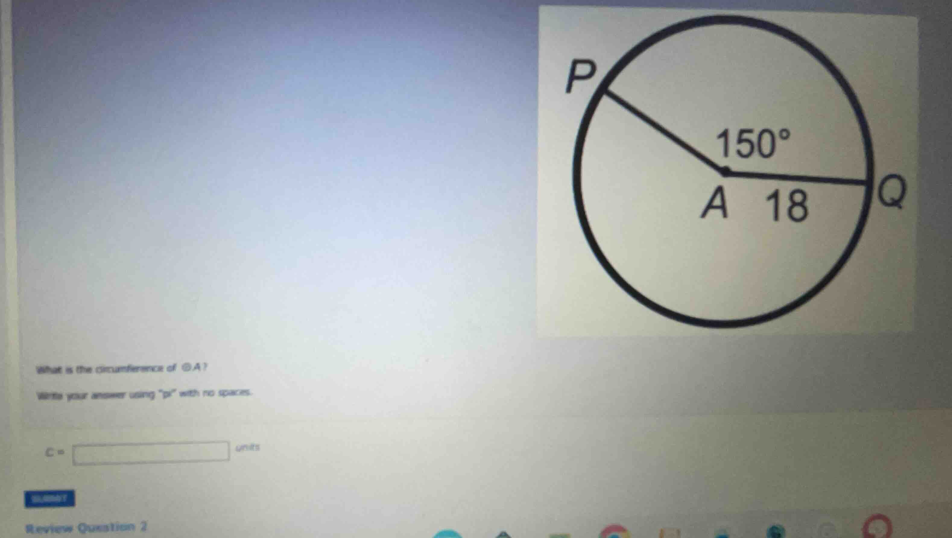 what is the circumference of \\(\\odot a\\)? write your answer using \p…
