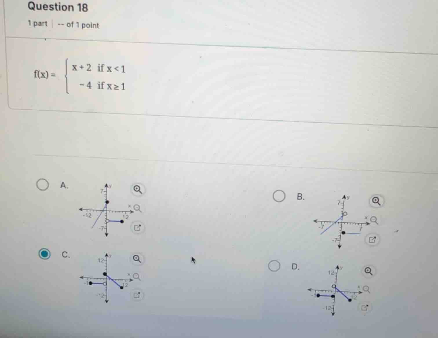 question 18 1 part | -- of 1 point \\( f(x) = \\begin{cases} x + 2 & \\…